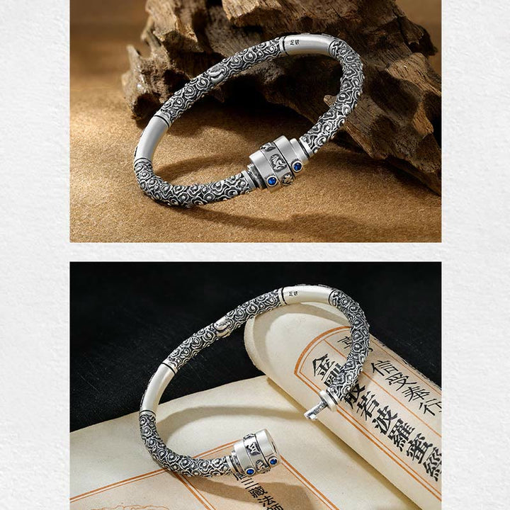 Buddha Stones 990 Sterling Silber Tibetische Glückswolken Om Mani Padme Hum Gravur Kreativität Armband Armreif