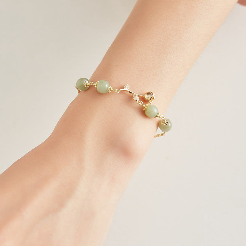 Buddha Stones 14K vergoldetes Hetian Jade goldenes Rosenblüten-Glückskettenarmband
