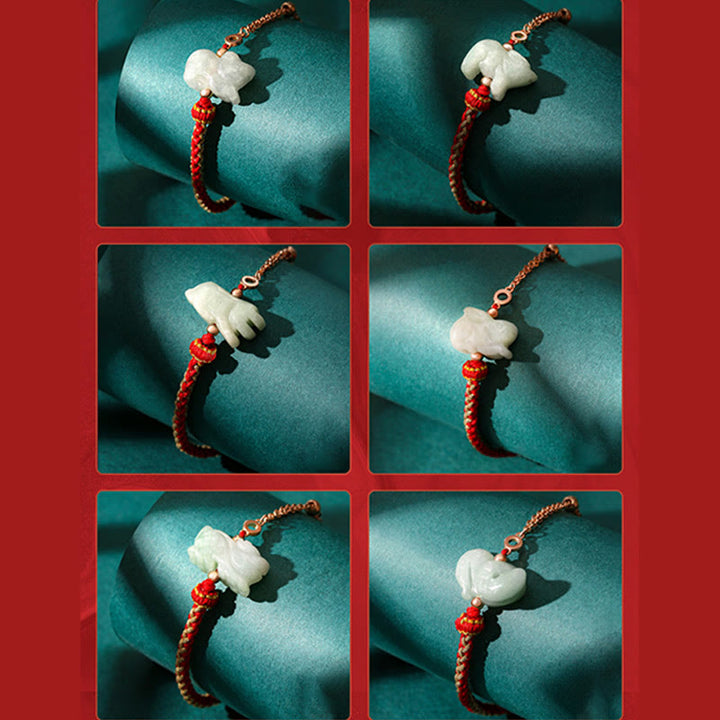 Buddha Stones 925 Sterling Silber Jahr des Drachen Chinesisches Sternzeichen Jade Glückskettenarmband