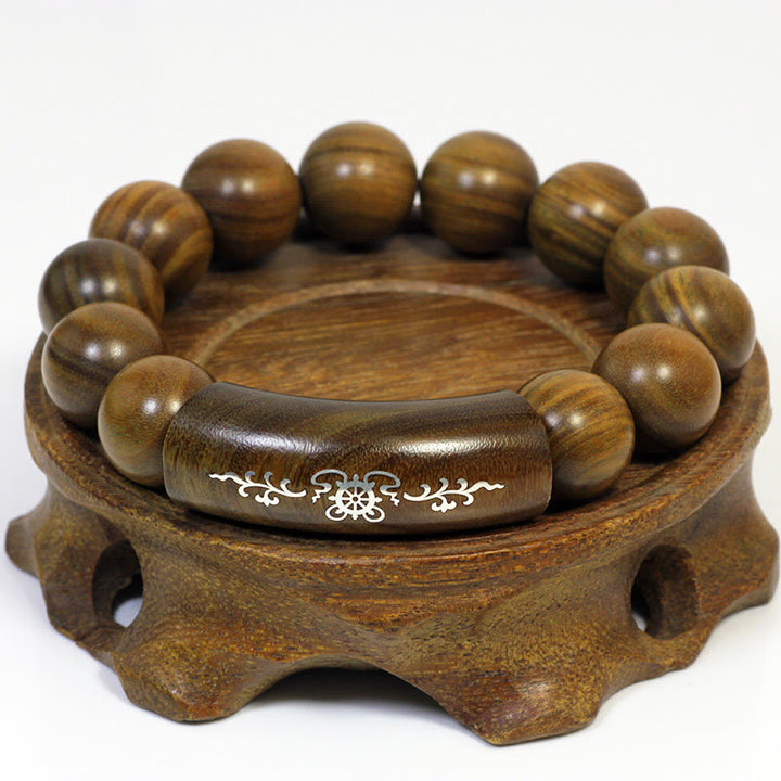 Buddha Stones 999 Sterling Silber Grünes Sandelholz Om Mani Padme Hum Drache Phönix Dharmachakra Eingelegtes Friedensarmband