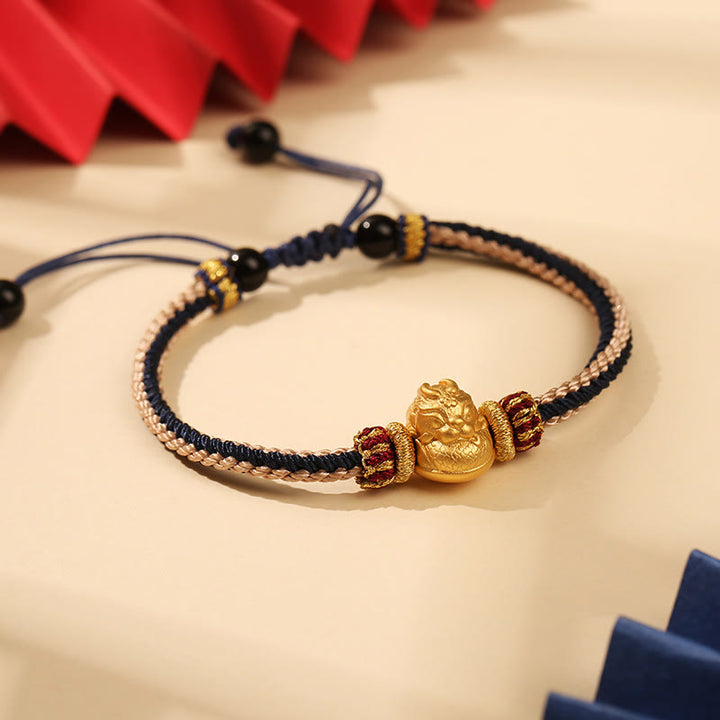 Buddha Stones 925 Sterling Silber Baby Dragon Glück Stärke Handgefertigtes geflochtenes Armband