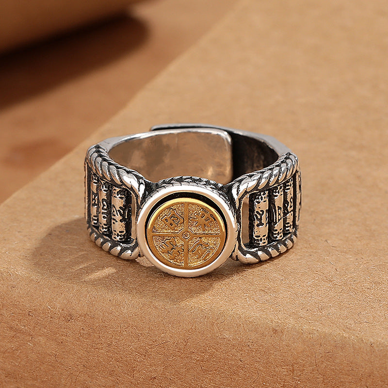 Buddha Stones, tibetischer Om Mani Padme Hum, geschnitztes Design, Kupfermünze, Reinheit, drehbarer Ring