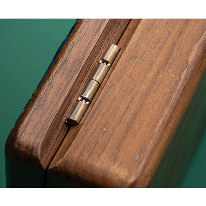 Vintage handgemachte Schmuckaufbewahrungsbox aus schwarzem Walnussholz mit Spiegel