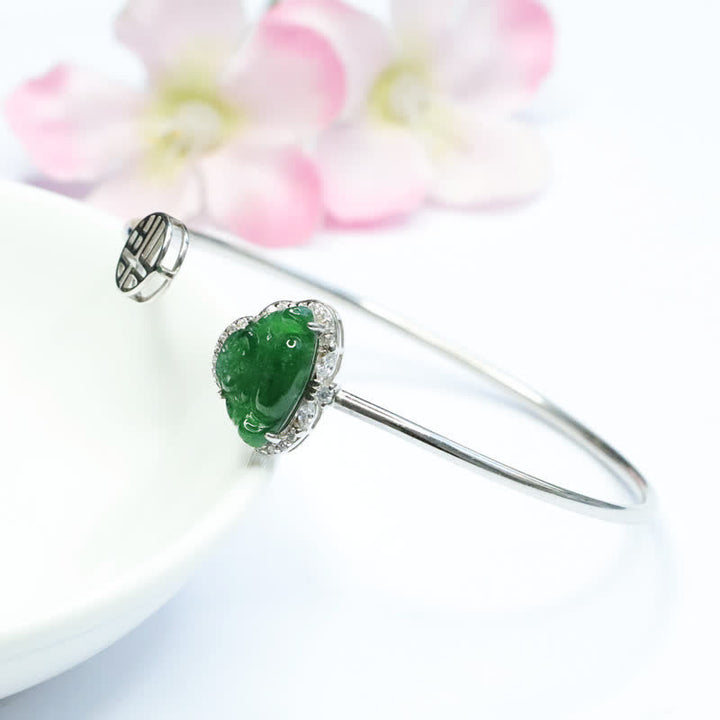 Buddha Stones 925 Sterling Silber Lachender Buddha Jade Glücksarmband Armreif