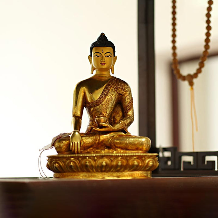 Buddha Shakyamuni Medizin Buddha Mitgefühl Kupfer vergoldet Statue Dekoration
