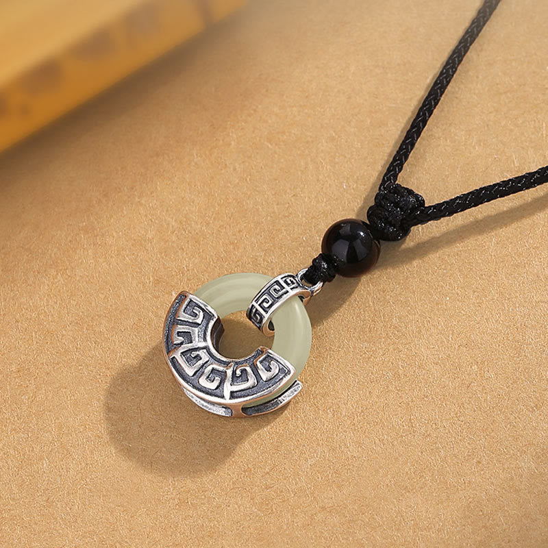 Buddha Stones 925 Sterling Silber natürliche Hetian Jade Frieden Schnalle Wohlstand Halskette Anhänger