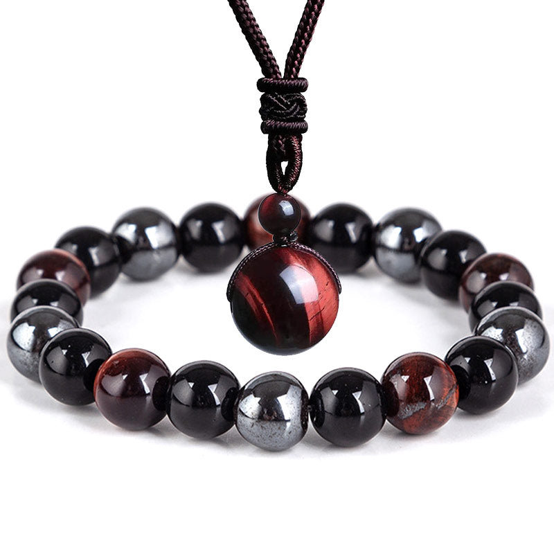 Buddha Stones Tibetisches Tigerauge-Armband-Halsketten-Set