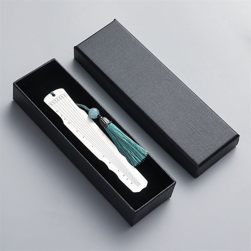 Buddha Stones, klassische Musikinstrumente, Pipa Guzheng Guqin Ruan, Metall-Lesezeichen, Quaste mit Geschenkbox