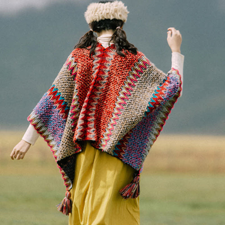 Tibetischer Schal mit Buddha Stonesn, warmer Strickmantel, tibetischer Quastenschal