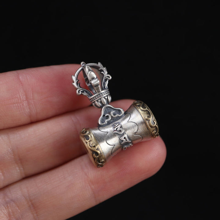 Buddha Stones, Tibet, 925er Sterlingsilber, Om Mani Padme Hum, Dorje-Glocke, Vajra, gravierter Erleuchtungsanhänger, Hängedekoration
