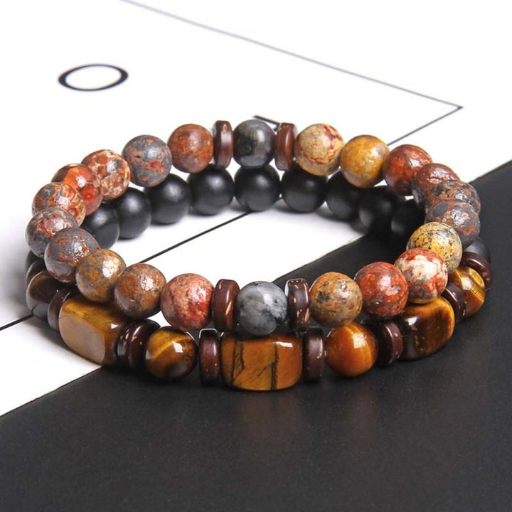 Buddha Stones 2PCS Heilkristall-Kaiserstein-Tigerauge-Perlenarmband