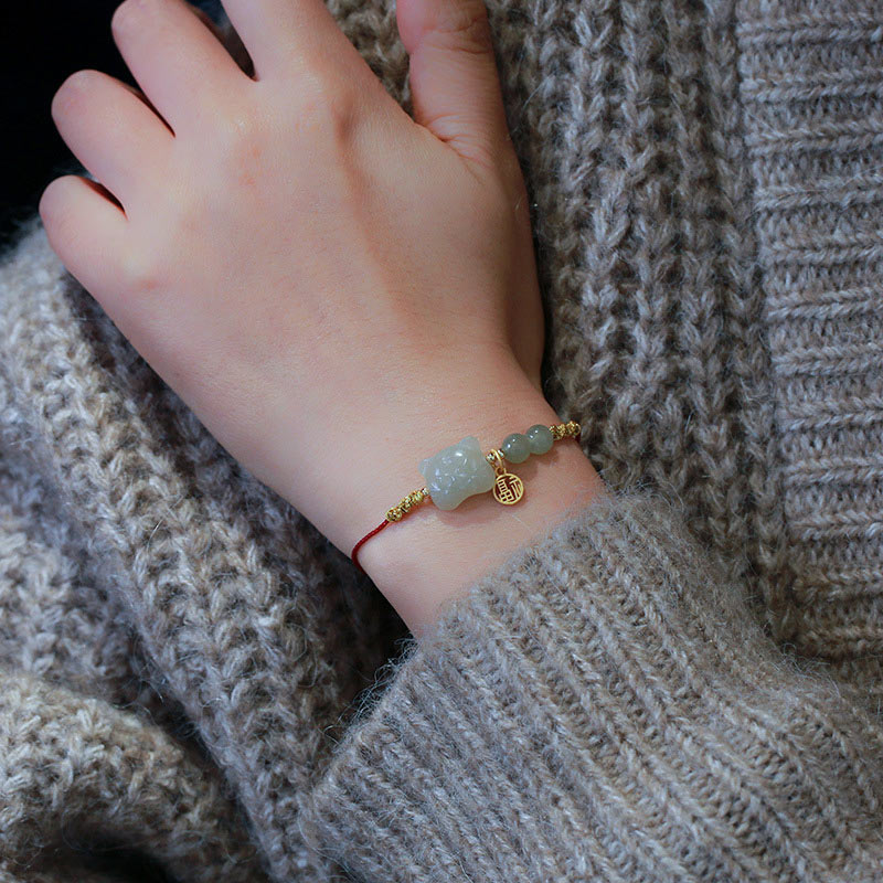 Buddha Stones Chinesisches Sternzeichen Tiger Jade Wohlstand Rotes Schnurarmband