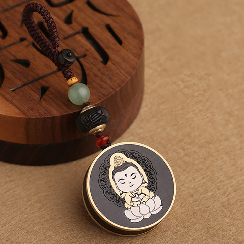 Buddha Stones Ebenholz Palisander Buddha Avalokitesvara Om Mani Padme Hum Balance Auto Schlüsselanhänger Dekoration