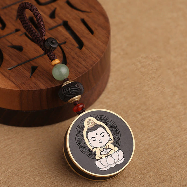 Buddha Stones Ebenholz Palisander Buddha Avalokitesvara Om Mani Padme Hum Balance Auto Schlüsselanhänger Dekoration