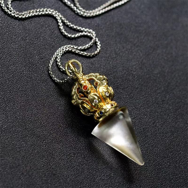 Buddha Stones, tibetischer Dorje Vajra, 4 Zinken, Lotus-Liuli-Kristall, Stärke-Halsketten-Anhänger