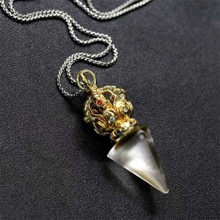 Buddha Stones, tibetischer Dorje Vajra, 4 Zinken, Lotus-Liuli-Kristall, Stärke-Halsketten-Anhänger