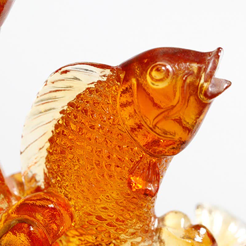 Buddha Stones, Feng Shui, Drache, Koi-Fisch, handgefertigt, Liuli-Kristall, Kunststück, Dekoration für Zuhause und Büro