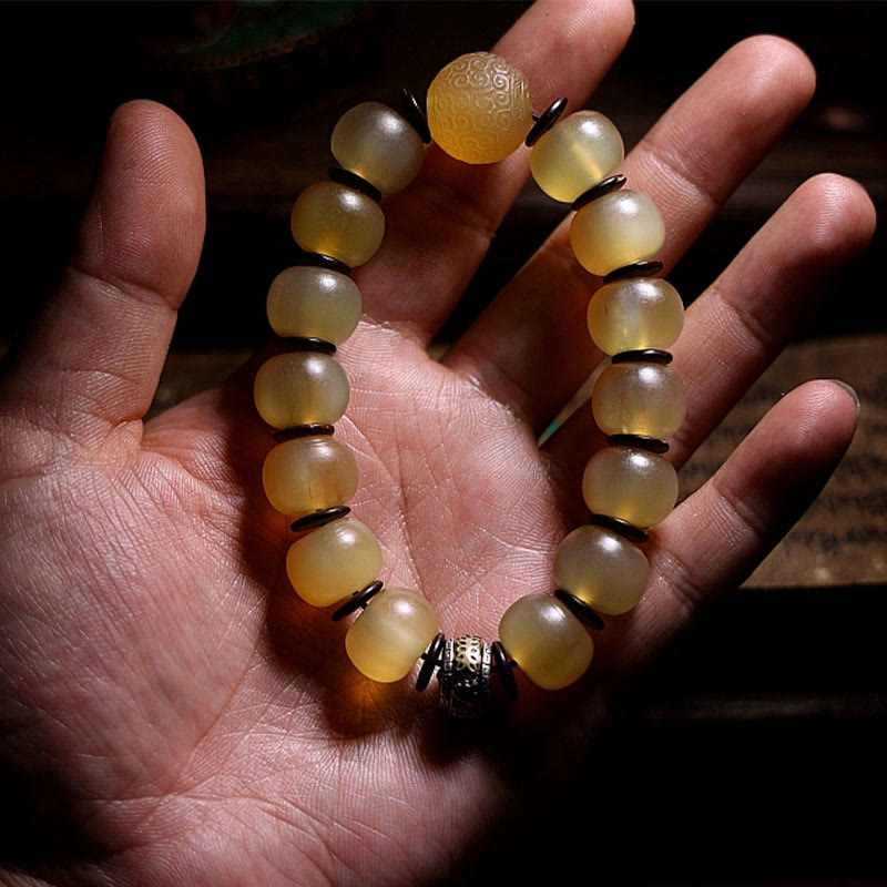 Buddha Stones Handgefertigtes tibetisches Schafhorn-Armband Om Mani Padme Hum Glücksverheißung