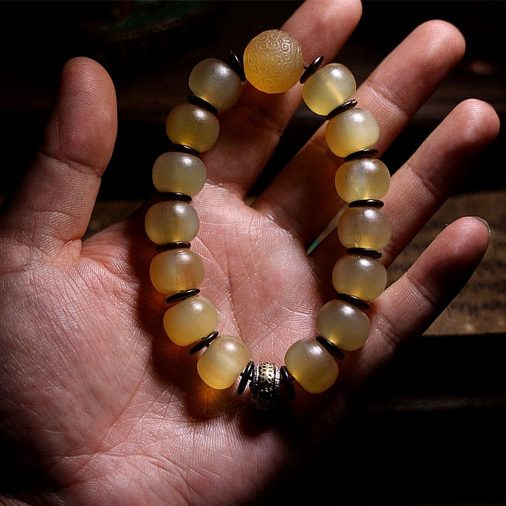 Buddha Stones Handgefertigtes tibetisches Schafhorn-Armband Om Mani Padme Hum Glücksverheißung