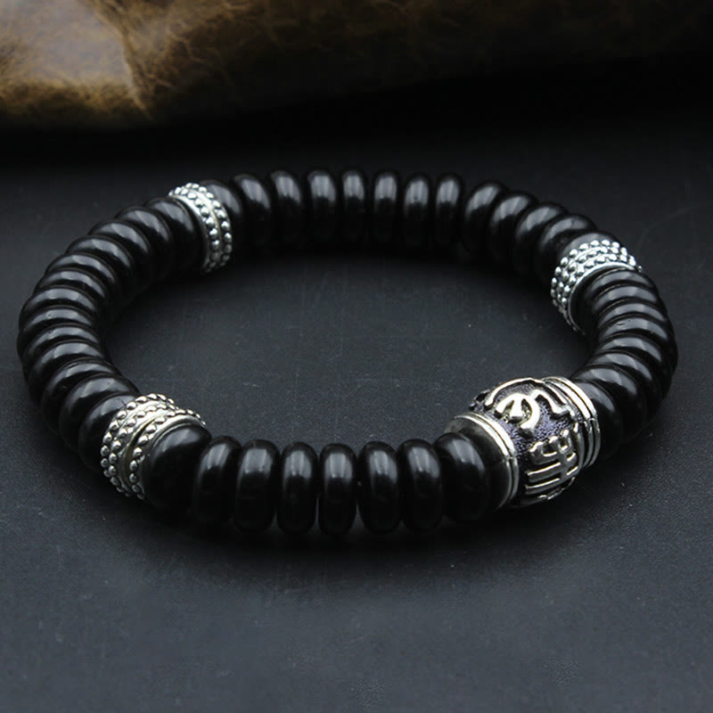 Buddha Stones Natürliches tibetisches Om Mani Padme Hum Positive Armband aus Kokosnussschale