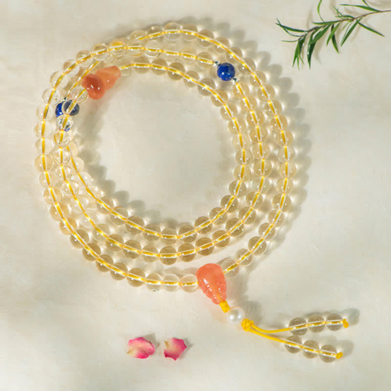 108 Mala-Perlen, 925er-Sterlingsilber, natürlicher Citrin, roter Achat, Weiß Jade, Wohlstands-Charm-Armband