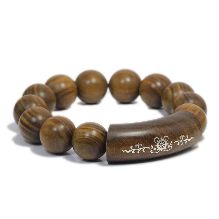 Buddha Stones 999 Sterling Silber Grünes Sandelholz Om Mani Padme Hum Drache Phönix Dharmachakra Eingelegtes Friedensarmband