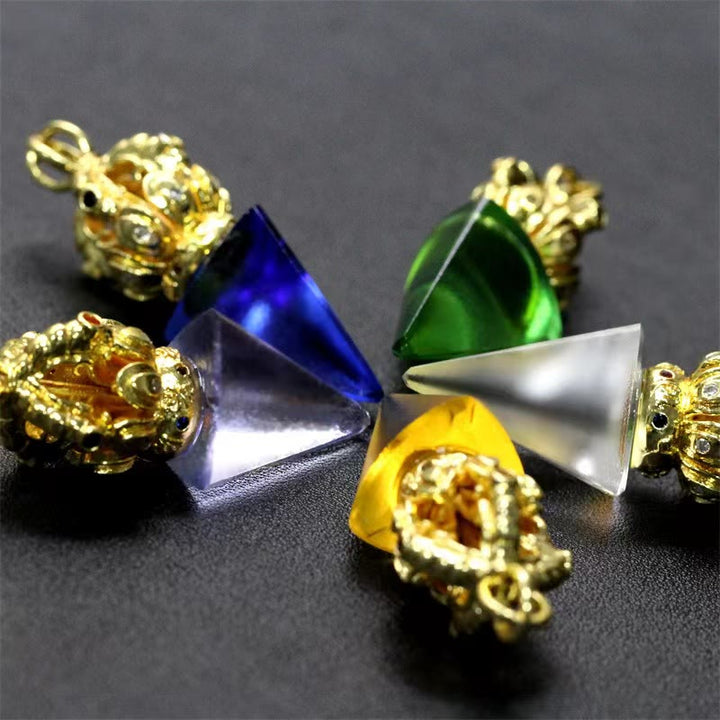 Buddha Stones, tibetischer Dorje Vajra, 4 Zinken, Lotus-Liuli-Kristall, Stärke-Halsketten-Anhänger