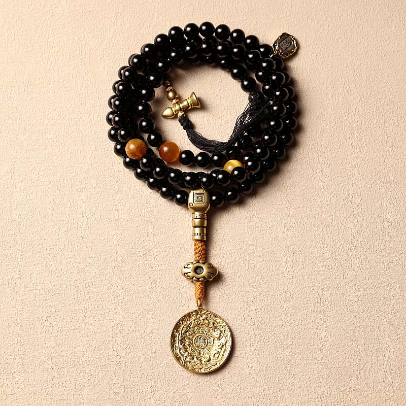 Buddha Stones, tibetische 108 Mala-Perlen, schwarzer Onyx, Tigerauge-Perlen, neun Paläste, Bagua-Schutzarmband