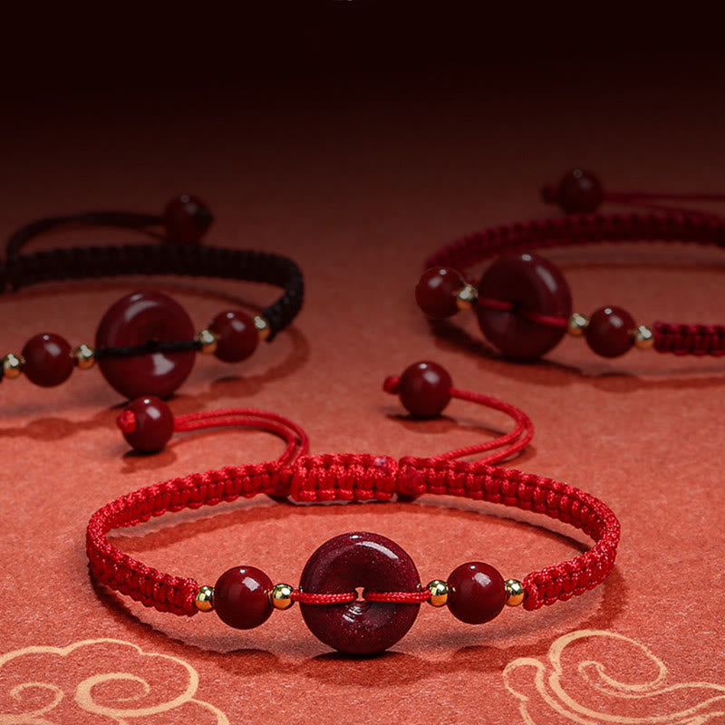 Armband mit Buddha Stonesn, natürlichem Zinnober, Friedensschnalle, Segen