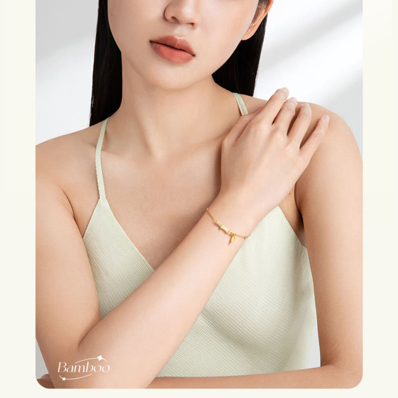 Buddha Stones Glücksarmband aus 925er-Sterlingsilber, 18 Karat vergoldet, Weiß Jade, Bambus-Zirkon, Blatt-Glücksarmband