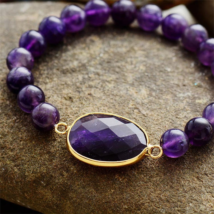 Buddha Stones natürliches Amethyst-Kristall-Balance-Marquise-Muster-Armband