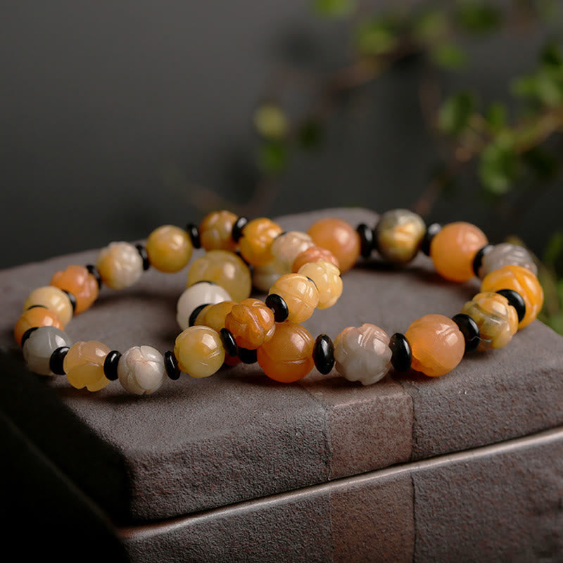Goldenes Seiden-Jade-Lotus-Armband für Reichtum und Glück