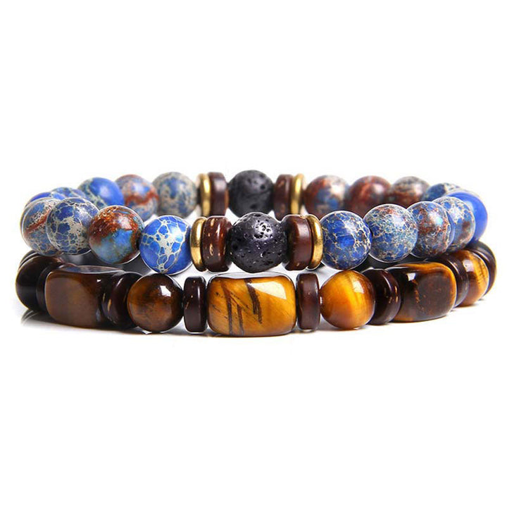 Buddha Stones 2PCS Heilkristall-Kaiserstein-Tigerauge-Perlenarmband