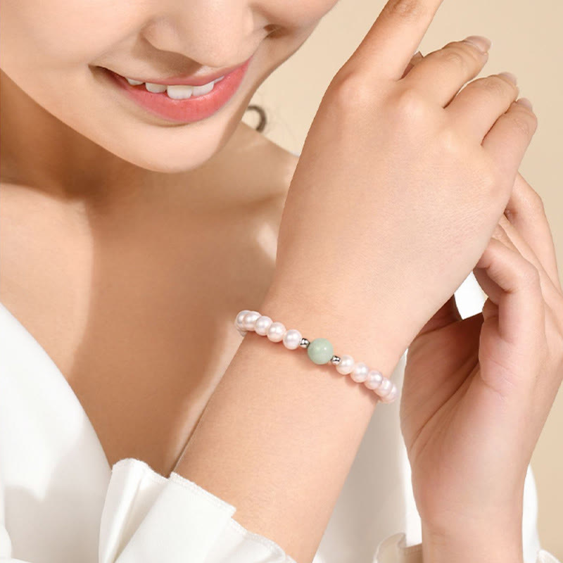 Buddha Stones 925 Sterling Silber natürliche Perle Jade Heilung Halskette Armband Ohrringe mit Geschenkbox
