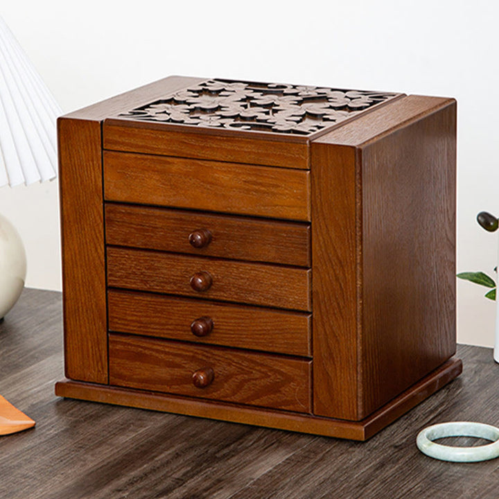 Buddha Stones Vintage Schmuckschatulle aus Holz mit großem Fassungsvermögen, Schmuckaufbewahrungsbox mit Spiegel