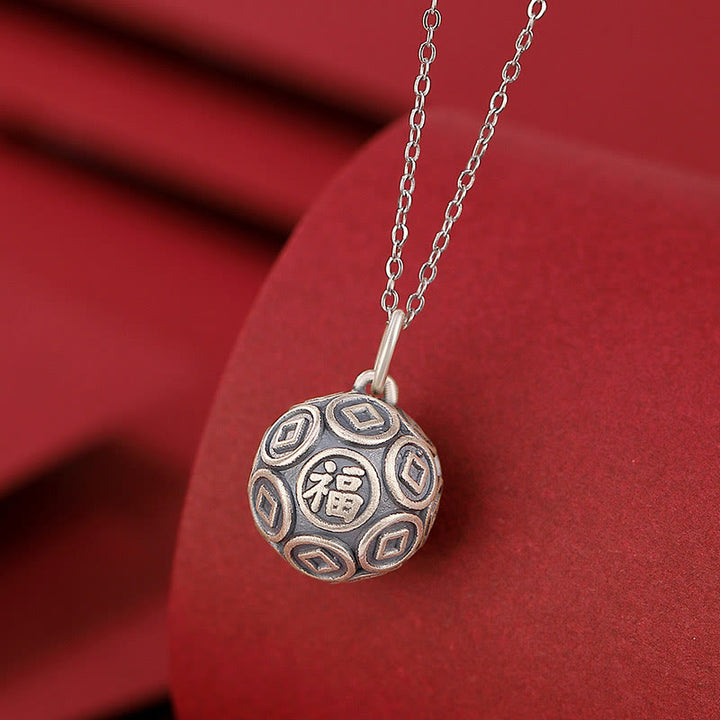 Buddha Stones 990 Sterling Silber Fu Charakter Kupfer Münze Glück Glück Kette Halskette Anhänger