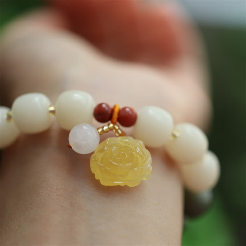Buddha Stones Armband mit Farbverlauf, Bodhi-Samen, Bernstein, Lotus, Frieden