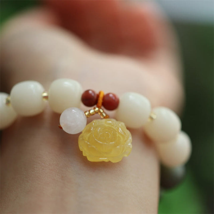 Buddha Stones Armband mit Farbverlauf, Bodhi-Samen, Bernstein, Lotus, Frieden