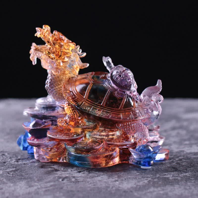 Buddha Stones, Feng Shui, Drache, Schildkröte, Münzen, handgefertigt, Liuli-Kristall, Glückskunst, Dekoration für Zuhause und Büro