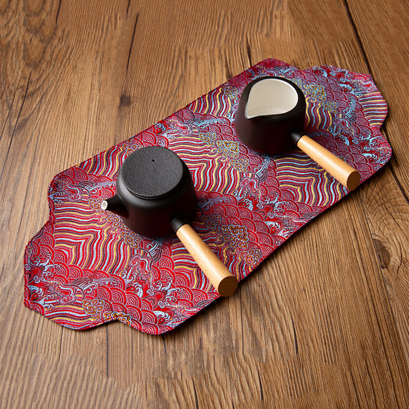 Buddha Stones, Meereswelle, Bambus, Pflaumenblüte, Brokat-Stickerei, Tassenunterlage, Teetasse, Untersetzer, Kung-Fu-Teematte