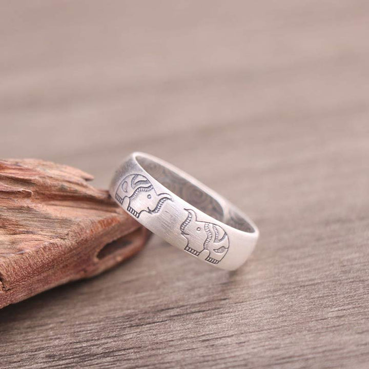 Buddha Stones 999 Sterling Silber Lotus-Elefant-Segen-Ring mit sechs wahren Worten