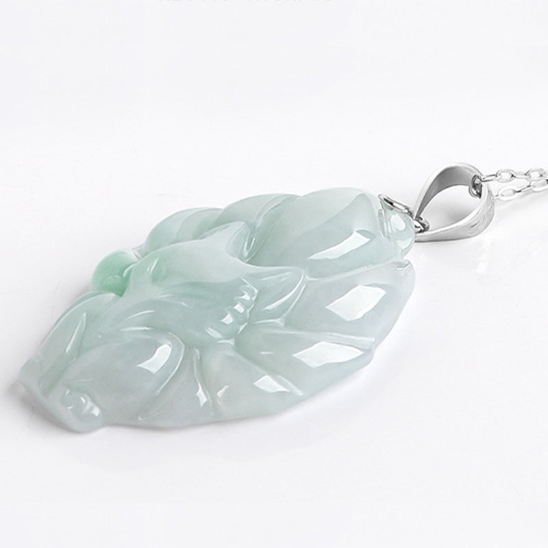 Buddha Stones Halskette mit Anhänger aus 925er-Sterlingsilber, natürlicher Jade, neunschwänziger Fuchs, Wohlstand