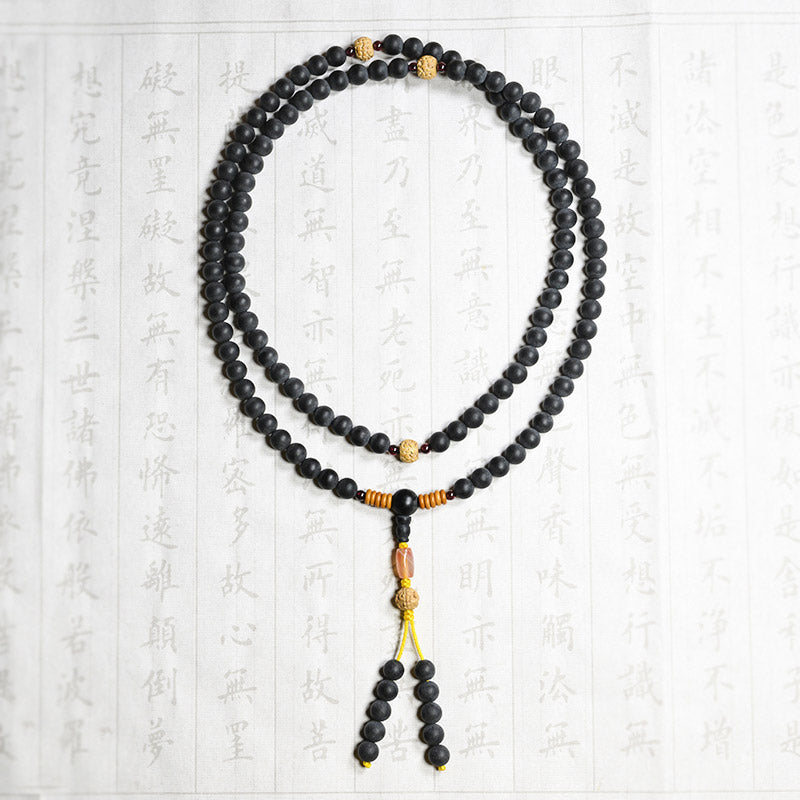 Buddha Stones Tibetisches Mala-Zypressen-Bodhi-Samen-Heilarmband aus rotem Achat