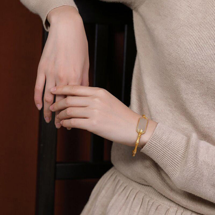 Buddha Stones 925 Sterling Silber Weiß Jade Glücksarmband Verstellbarer Armreif