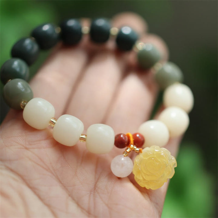 Buddha Stones Armband mit Farbverlauf, Bodhi-Samen, Bernstein, Lotus, Frieden