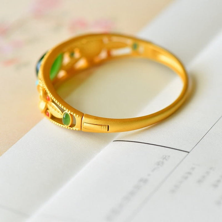 Buddha Stones Cyan Jade Weiß Jade Blume Blatt Harmonie Glück Armband Armreif