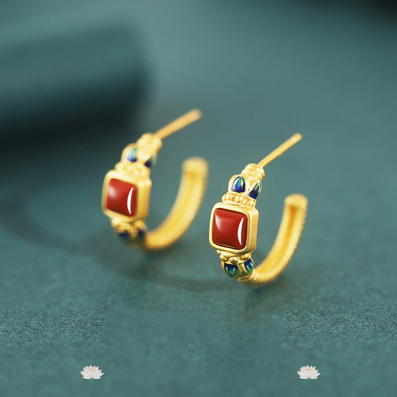 Ohrstecker aus 925er-Sterlingsilber, roter Achat, Lotus, Selbstvertrauen, Ruhe