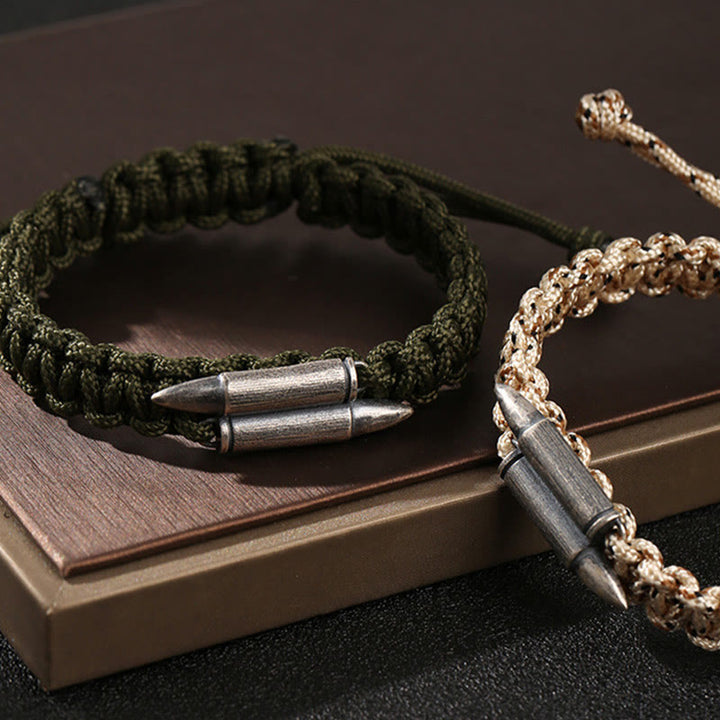 Buddha Stones 925 Sterling Silber Bullet Design geflochtenes Seilarmband