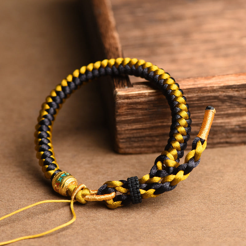 Buddha Stones Handgefertigtes tibetisches Armband mit Drachenschuppen-Seil, Om Mani Padme Hum, Reinheit aus tibetischem Schwarzgold