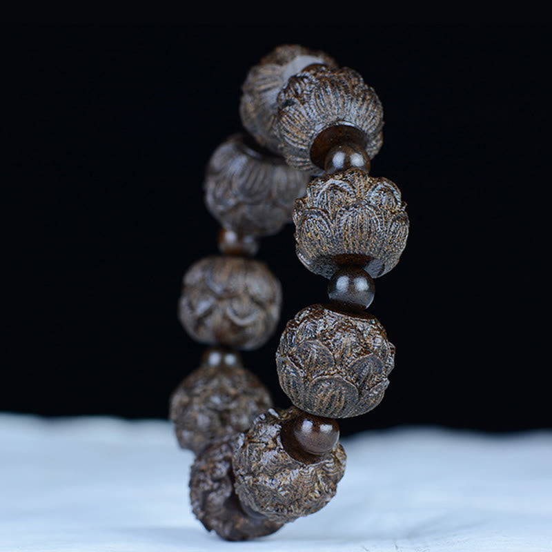 Buddha Stones, Ebenholz, achtzehn Arhats, Lotus-Drachen, graviertes Balance-Armband